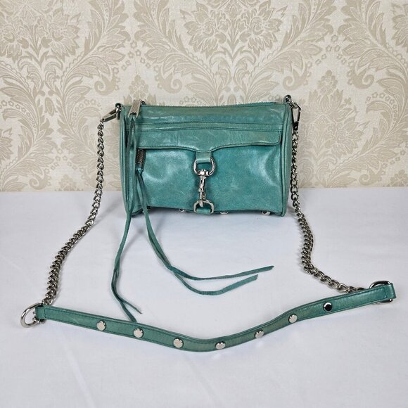 Rebecca Minkoff Small Turquoise Leather Crossbody Bag Silver Hardware - Picture 1 of 15